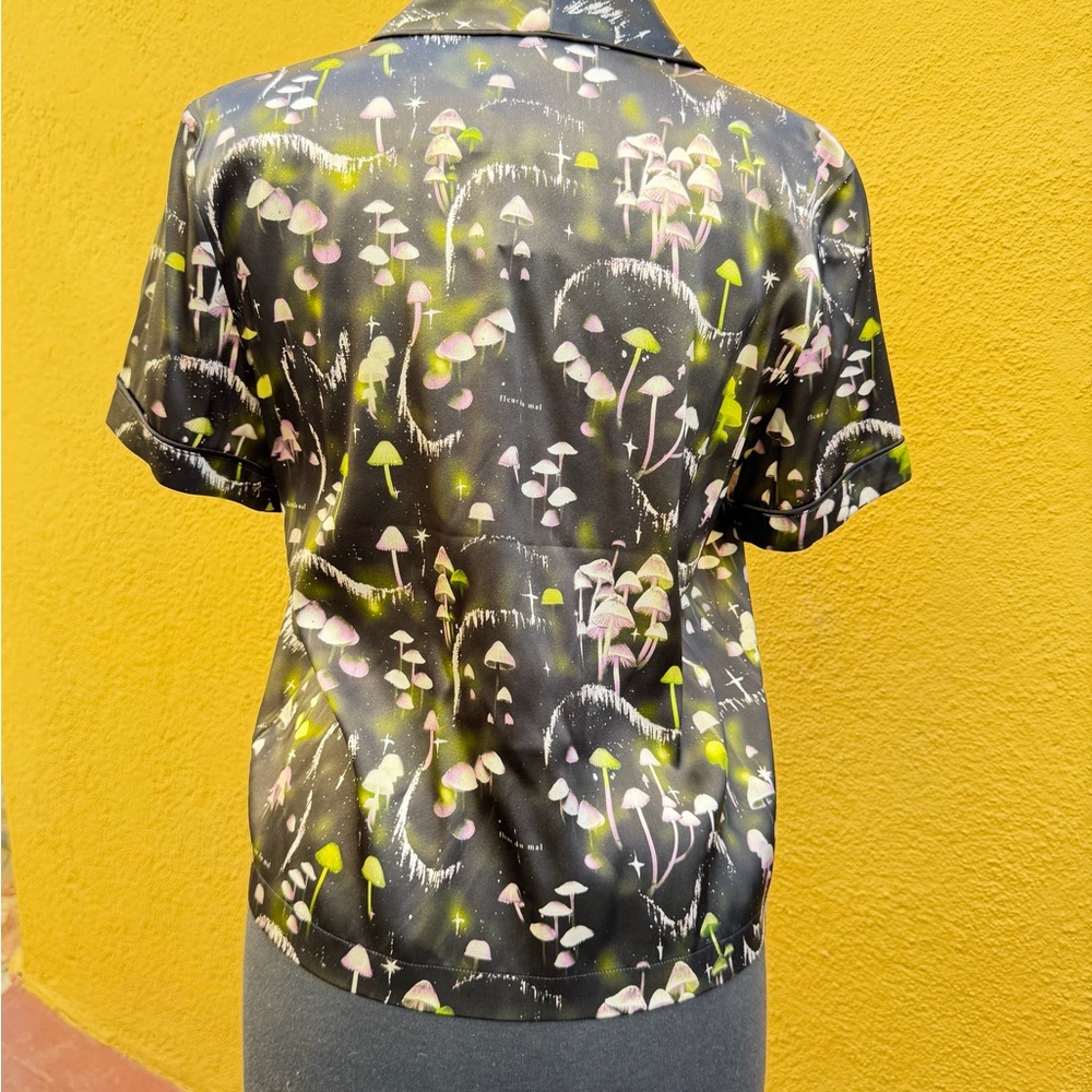 Fleur du Mal Black and Purple Etheral Mushroom Print Pajama Top-small - Picture 5 of 11